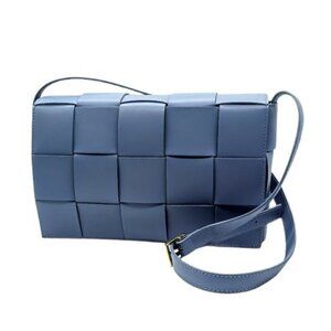 Valentina Fiore Blue Woven Italian Leather Shoulder Bag NWOT